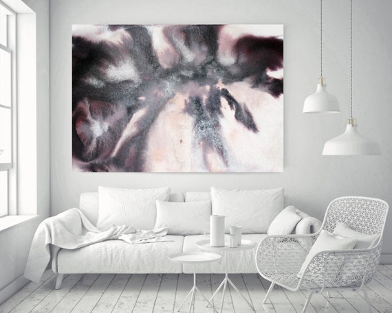 Pink Blue Brown Grey Watercolor abstract splash 5. Pink Brown Abstract Paintings Contemporary Canvas Art Print up to 72" by Irena Orlov