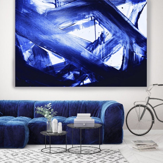 Midnight Navy Blue Abstract Painting Blue Abstract Art Painting Extra Large Blue Painting Extra Large Blue Abstract Canvas Print