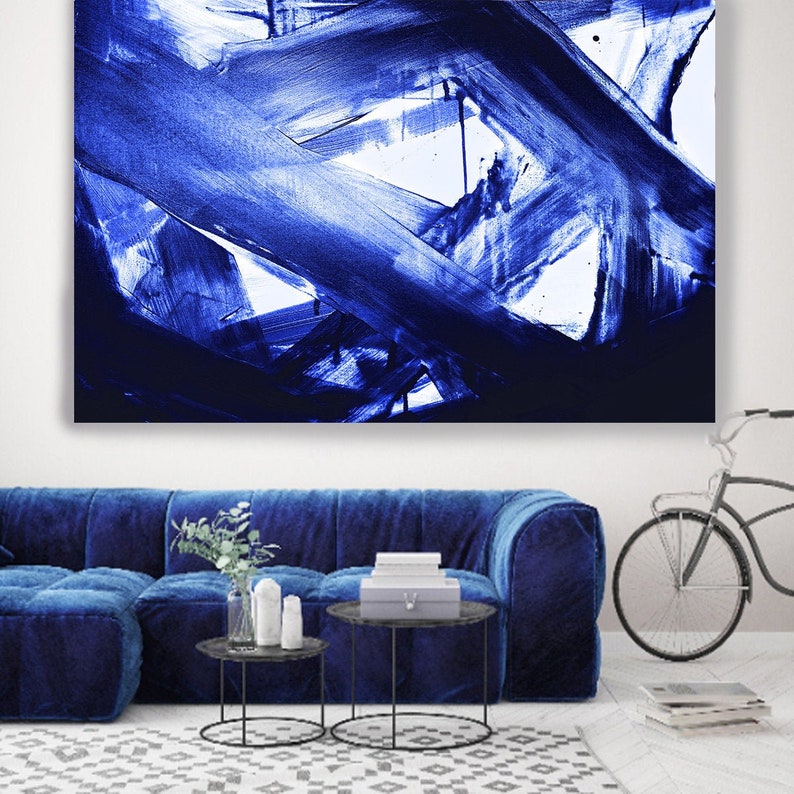 Midnight Navy Blue Abstract Painting Blue Abstract Art Etsy
