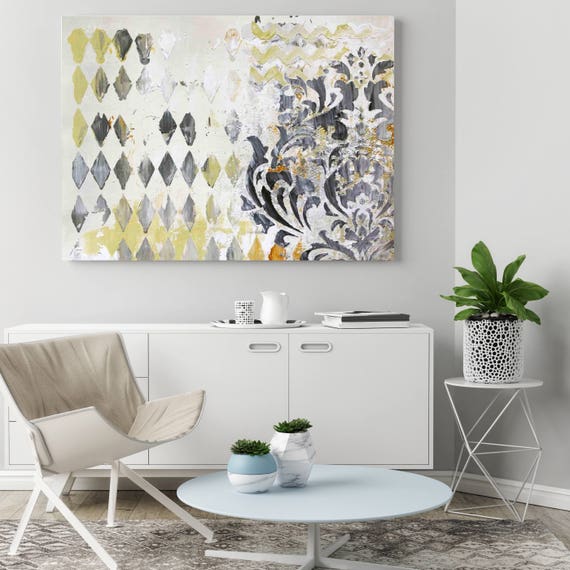 Winter Breeze. Gray Yellow Abstract Art, Wall Decor, Extra Large Abstract Colorful Contemporary Canvas Art Print up to 72" by Irena Orlov