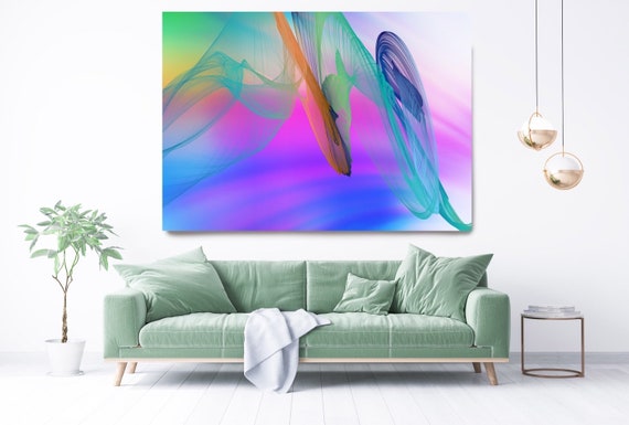 Teal Purple Modern Wall Art, Office Decoration Vibrant Wall Art Electric Canvas Print, Home Decor, New Media, Color in the Lines 29-71