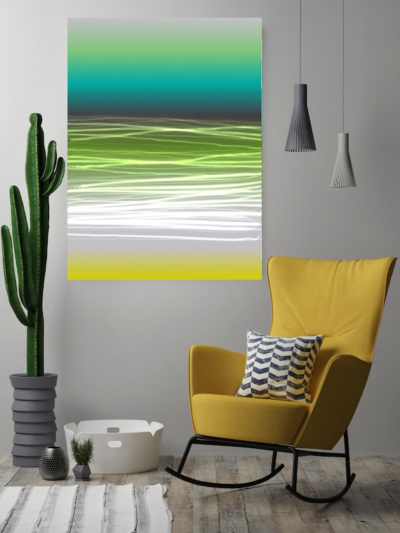 Mysterious Light 29-6, Neon Blue Green Yellow Contemporary Wall Art, Extra Large New Media Canvas Art Print up to 72" by Irena Orlov