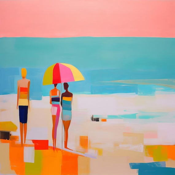 Summer Vibes Color Block Modern Beach Art 5, Coastal Canvas Print, Midcentury Coastal At print on Canvas, Color Block Abstract Coastal Art