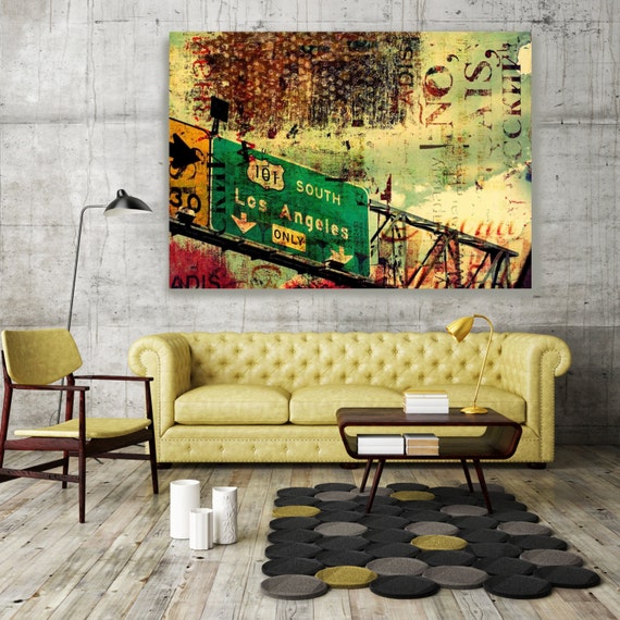 ORL-2233  101 South. Large Cityscape Canvas Art, Los Angeles Wall Art Print up to 72"