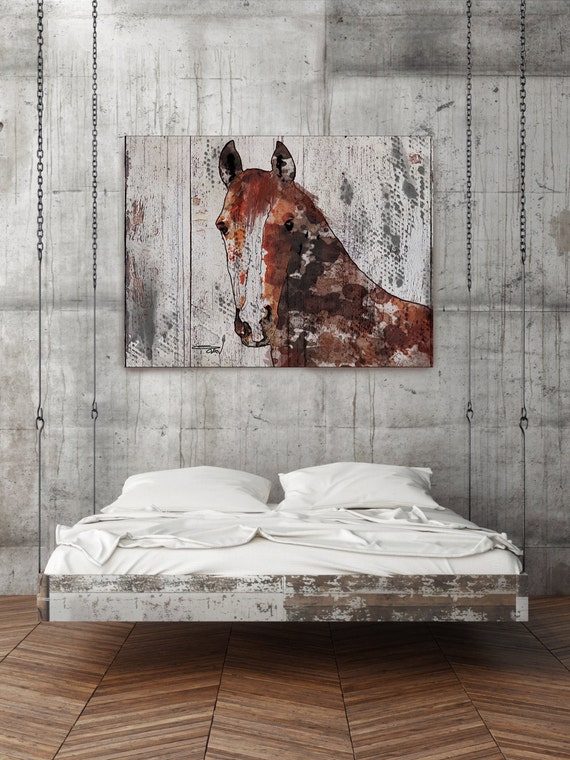 The Brown Horse 2. Extra Large Horse, Horse Wall Decor, Brown Rustic Horse, Large Contemporary Canvas Art Print up to 72" by Irena Orlov