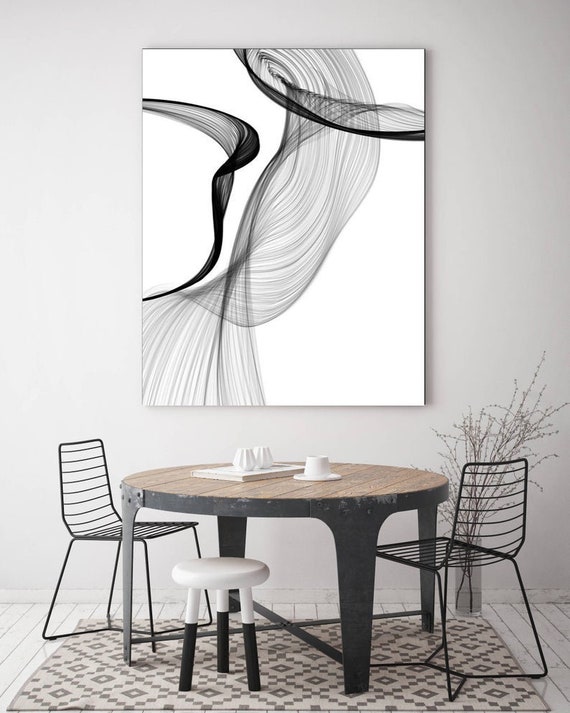 ORL-7371-19 Rhythm and Flow BW Decor, Black And White Abstract Canvas, Contemporary Abstract Art Original, Black And White Abstract Art