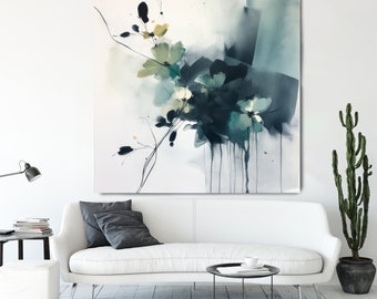 Watercolor Green Petal Symphony-5 Canvas Print | Abstract Floral Canvas | Wall Decor | Contemporary Watercolor Artwork | Floral Canvas Print