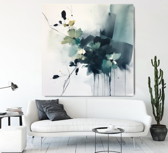 Watercolor Green Petal Symphony-5 Canvas Print | Abstract Floral Canvas | Wall Decor | Contemporary Watercolor Artwork | Floral Canvas Print