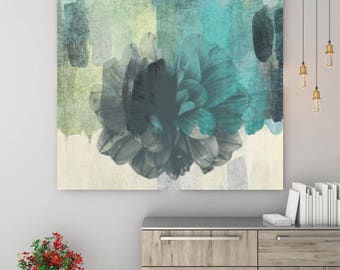 Floral Beauty, Green Rustic Abstract Floral Canvas Art Print, Gray Teal Extra Large  Canvas Art Print up to 48" by Irena Orlov