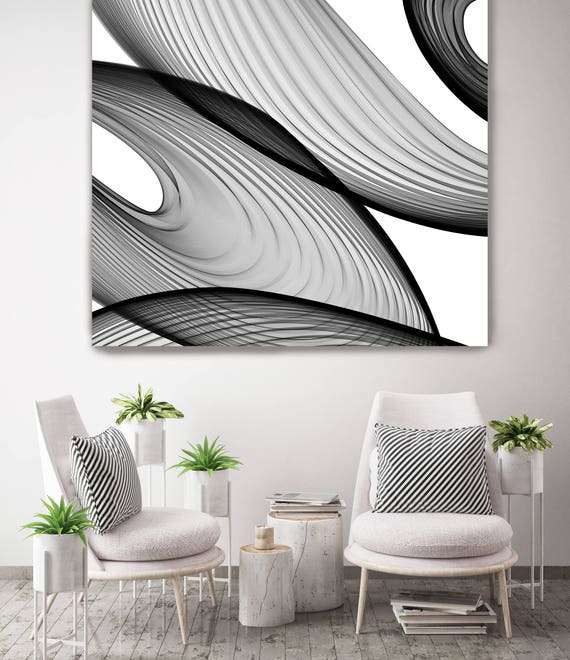 ORL-6043 Abstract Black and White 21-43-56. New Media Abstract Black and White Canvas Art Print, Canvas Art Print up to 50" by Irena Orlov