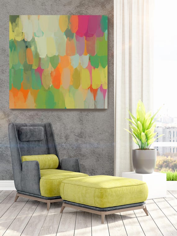 Summer Meditation. Green Geometrical Abstract Art Wall Decor, Large Abstract Colorful Contemporary Canvas Art Print up to 48" by Irena Orlov