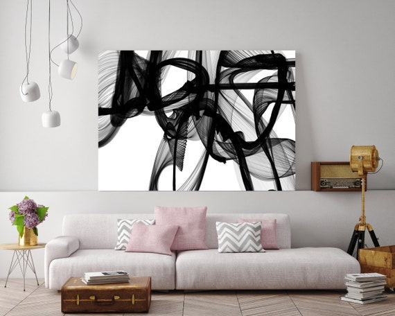 The Invisible World-Movement  Large canvas art Black and White Abstract Painting, Abstract Canvas Print, Large Wall Art