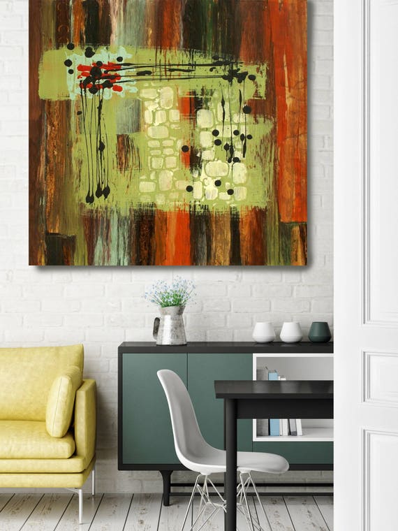 The Source. Abstract Green Brown  Canvas Art Print Wall Decor, Extra Large Abstract Brown Rustic Canvas Art Print