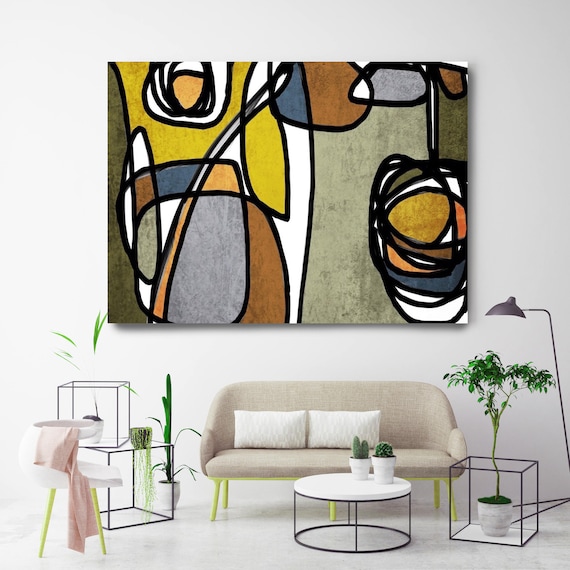 Vibrant Colorful Abstract-60. Mid-Century Modern Green Brown Canvas Art Print, Mid Century Modern Canvas Art Print up to 72" by Irena Orlov