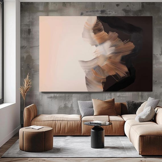Sepia Shadows-5 Contemporary Brown Abstract Painting Print on Canvas, Contemporary Living Room Decor, Office Wall Art, Textured Abstract