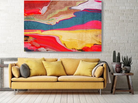 Good Vibes 122, Red Yellow Abstract  Landscape Painting, Abstract Scenic Painting, Landscape Hand Painted extra large canvas print