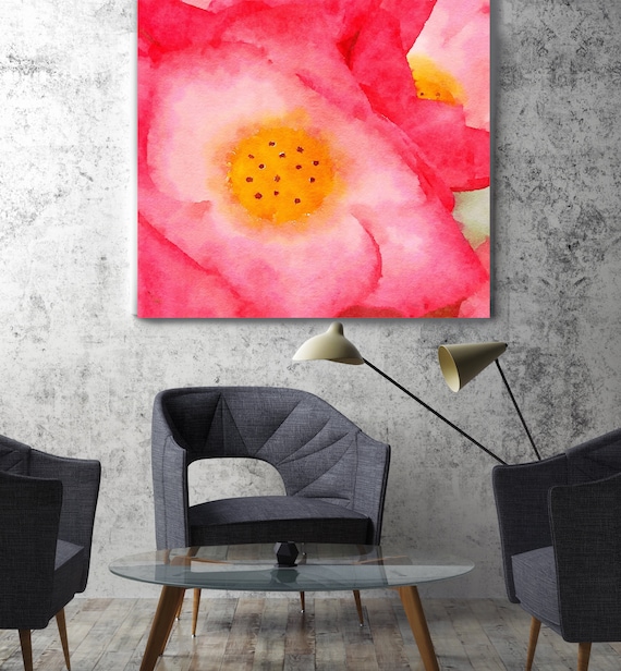 ORL-10045 Red Flower. Red Watercolor Floral Painting, Red Floral Canvas Art Print, Abstract Floral Canvas Art Print up to 50" by Irena Orlov