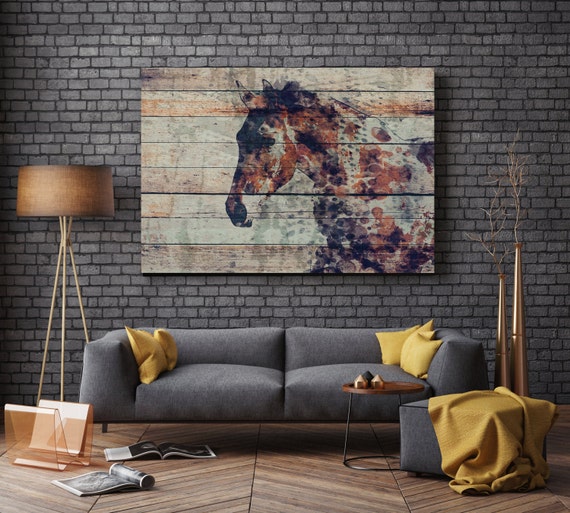 Fire Horse 2. Extra Large Horse, Unique Horse Wall Decor, Brown Rustic Horse, Large Contemporary Canvas Art Print up to 72" by Irena Orlov