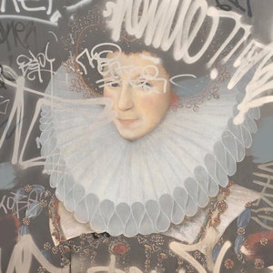 Modern Altered Antique Portrait with Graffiti, Canvas Art Print, Portrait of a Lady with graffiti image 2