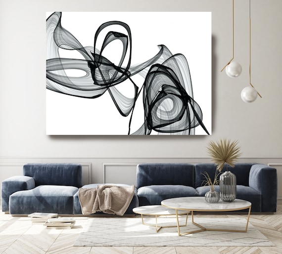 Searching for You 45H x 60W inch, Innovative ORIGINAL New Media Abstract Black And White Painting on Canvas Minimalist Art