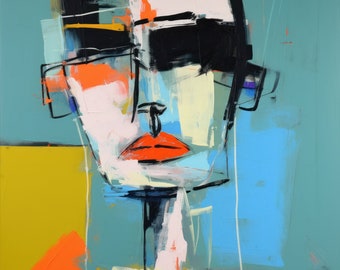 Colección abstracta de rostros humanos - HFC 28, retrato de arte abstracto, pintura de rostros abstractos, retrato expresivo, pintura cubista Lienzo