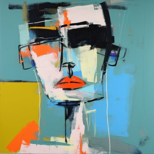 Collection abstraite de visages humains - HFC 28, Portrait Art abstrait, Peinture abstraite de visage Portrait expressif Peinture cubiste Impression sur toile