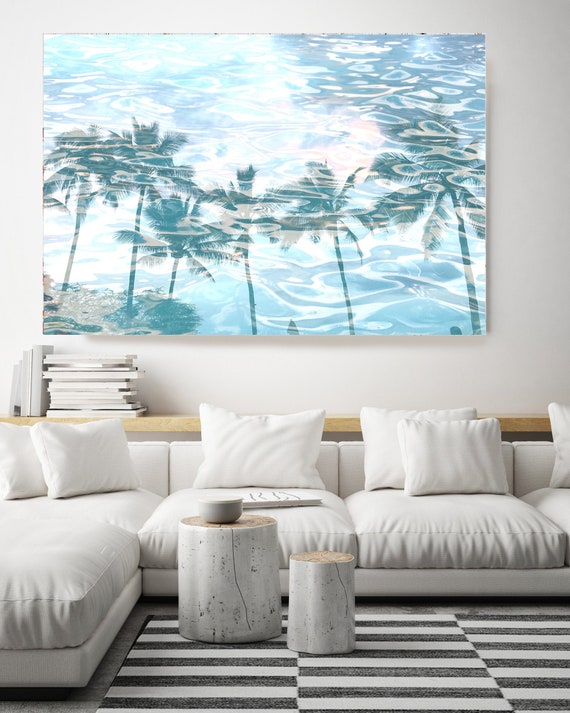 Jungle Art, Tropical Art, Blue Palms Canvas Art Print, Coastal Art Beach, California Summer Palm Art, Palms reflection 10