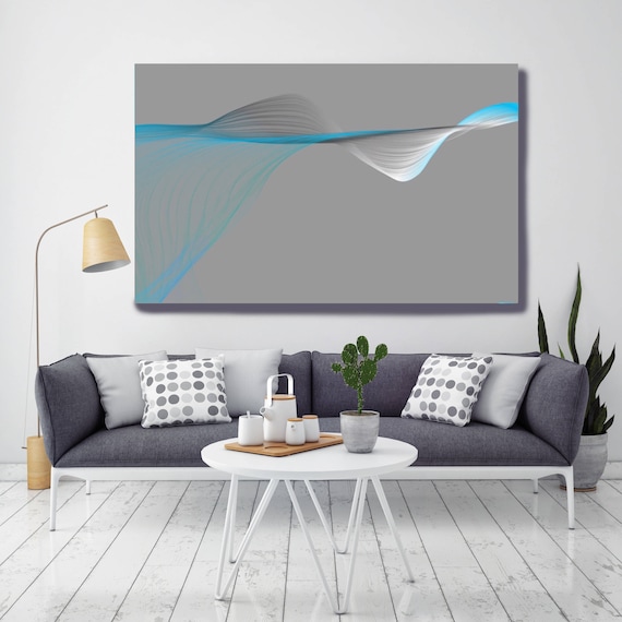 Air Breeze 2. Abstract New Media Art, Wall Decor, Extra Large Abstract Gray Blue Contemporary Canvas Art Print up to 72" Irena Orlov