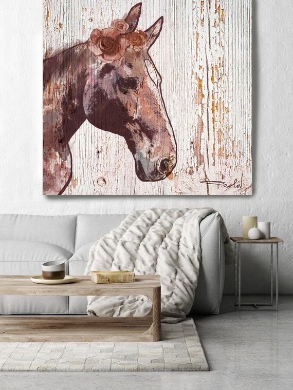 Large Horse, Farmhouse Horse Wall Decor, Brown Rustic Horse, Large Contemporary Canvas Art Print, Rosie Horse 3, Horse Portrait Art, Equine