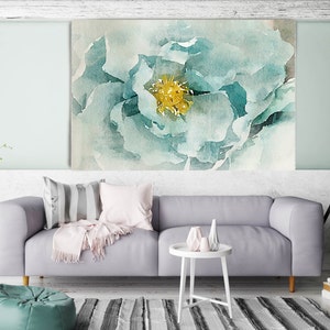 Aqua Green Dream. Floral Painting, Aqua Floral Art, Teal Watercolor Painting Canvas Print Still Life Watercolor Art Teal Wall Decor