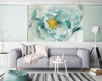 Aqua Green Dream. Floral Painting, Aqua Floral Art, Teal Watercolor Painting Canvas Print Still Life Watercolor Art Teal Wall Decor