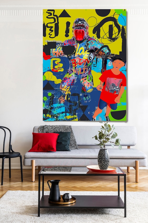 Graffiti Abstract Canvas, Street Art, Street Art Painting Print on Canvas, Large Canvas Print, Graffiti Style, Pop Art Gorilla Friend