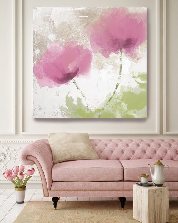 Smiles and Sunshine. Floral Painting, Pink Green Abstract Art Large Abstract Colorful Contemporary Canvas Art Print up to 48" by Irena Orlov