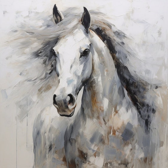 Gray Horse in Motion Canvas Art, Horse Painting, Horse Art, Horse Painting, Impressionist Horse Painting Print, Rustic Horse canvas Art