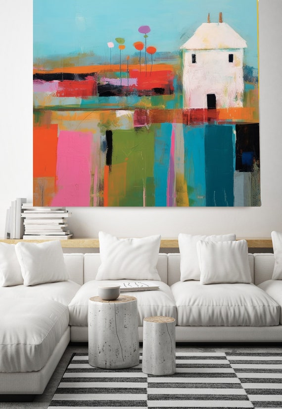 Modern Village Colorblock 1 Color Block Abstract Architecture Painting, Cityscape Painting Canvas Print