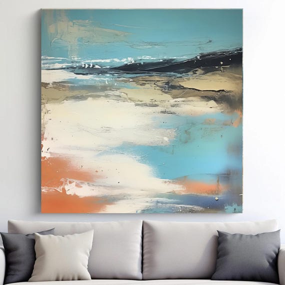 Blue Coastal Canvas Print: Abstract Beach Sea Wall Art,Aqua Symphony-8