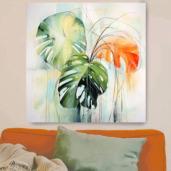 Botanical Palette-1 Canvas Print | Abstract Botanical Canvas | Green Orange Tropical Wall Decor |Contemporary Artwork Botanical Canvas Print