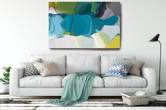 Mood in Blues. Abstract Paintings, Wall Decor, Blue Yellow Painting Extra Large Abstract Canvas Art Print up to 72" by Irena Orlov