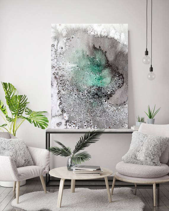 Coastal Watercolor Abstract 37. Contemporary Abstract Green  Black Canvas Art Print, Extra Large Canvas Art Print up to 72" by Irena Orlov