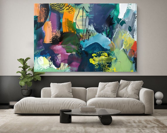 Radiant Colorburst Adventure-13, Colorful Abstract Painting Print on Canvas, Abstract Art, Contemporary Living Room Decor, Office Wall Art