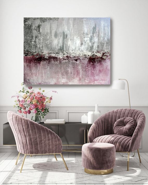 Silver Pink Blackberry Abstract Painting Modern Art Abstract Painting Extra Large Silver Painting Extra Large Abstract Canvas Print