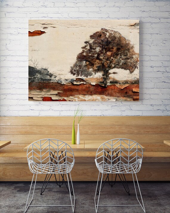 Earth Landscape III. Huge Rustic Landscape Painting Canvas Art Print, Extra Large Beige Brown Gray Canvas Art Print up to 80" by Irena Orlov