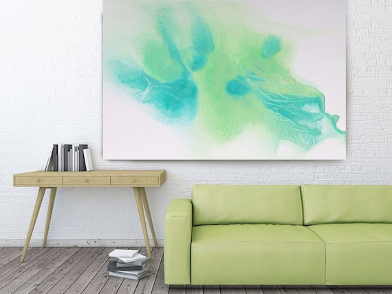 Green Dream. Contemporary Abstract Green Aqua Canvas Art Print up to 72", Extra Large Abstract Emerald Aqua Art Canvas Print by Irena Orlov