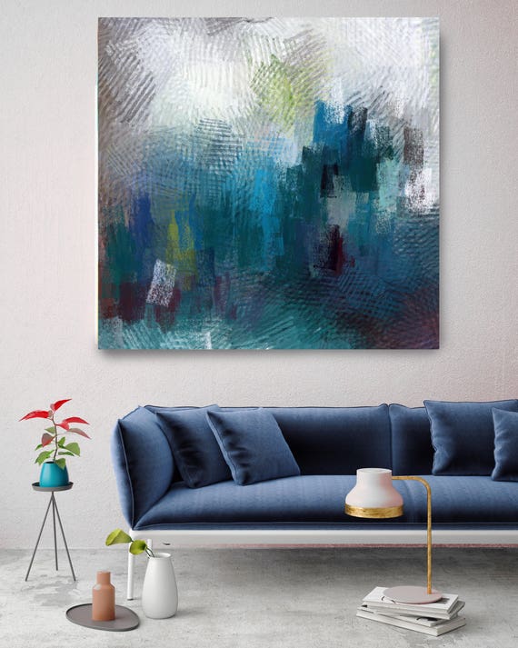 Color harmony N 8. Blue Abstract Paintings Art, Wall Decor, Extra Large Abstract Blue Contemporary Canvas Art Print up to 48" by Irena Orlov