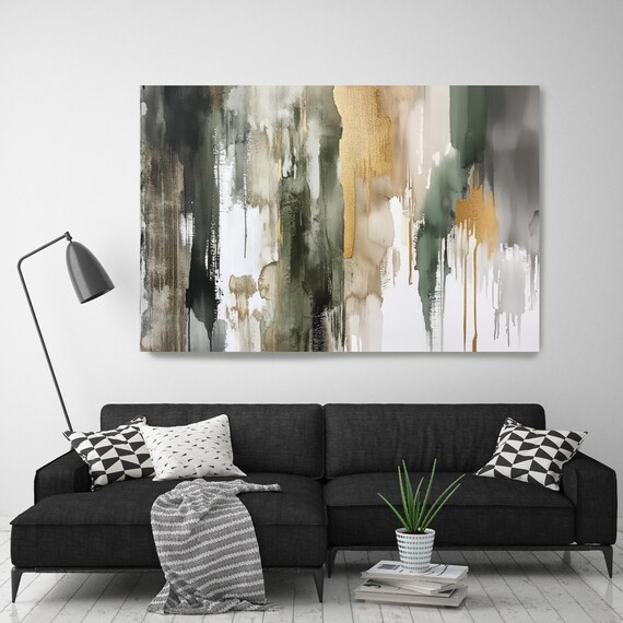 Noir Brilliance -29-2, Green Gold Abstract Painting Print on Canvas, Abstract Art, Contemporary Living Room Decor, Office Wall Art