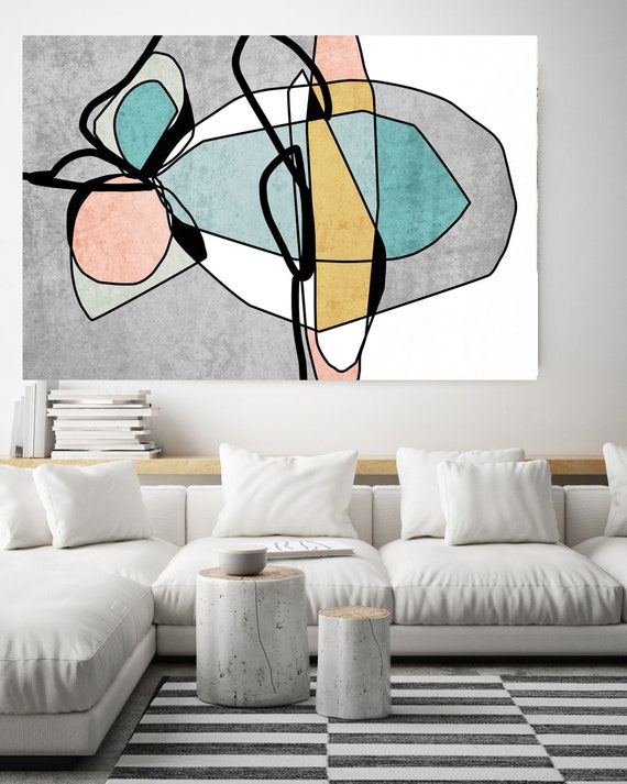 Teal Yellow Minimalist Abstract. Mid-Century Modern Colorful Canvas Art Print Scandinavian print Minimalist abstract Wall decor Midcentury