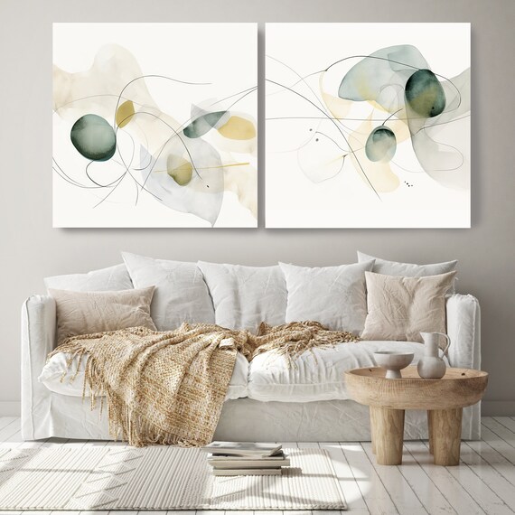 Watercolor Abstract Organic Shapes 9- Minimalist Diptych Canvas Art Prints by Irena Orlov, Home and Office Wall Decor,Living Room Decor