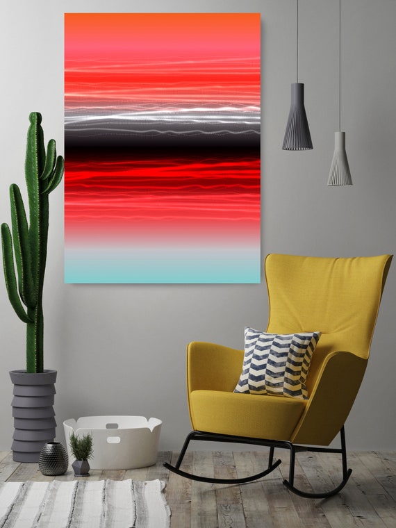 Mysterious Light 38, Neon Black Red Blue Line Contemporary Wall Art, Extra Large New Media Canvas Art Print up to 72" by  Irena Orlov