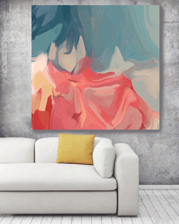 From Day to Day. Original Oil Painting on Canvas, Contemporary Abstract Red, Teal Oil Painting up to 50" by Irena Orlov