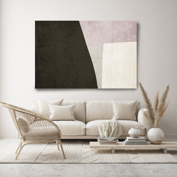 Black Geometric Shape Canvas Art Print, Wall Art, Black Beige Shape Abstract Modern Art, Mid Century Modern Abstract Shapes 2021-12-09